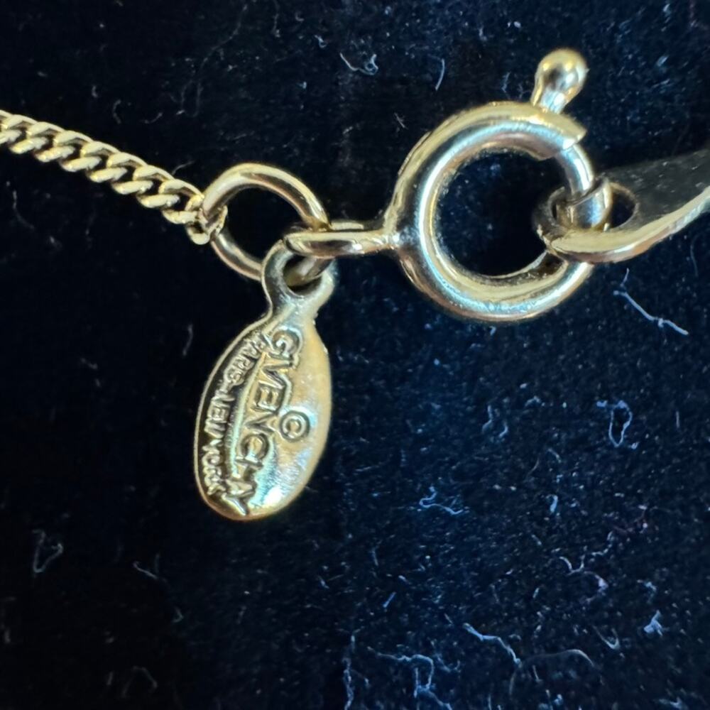 Vintage Givenchy Gold Tone Crystal Logo Pendant Necklace - Picture 4 of 6